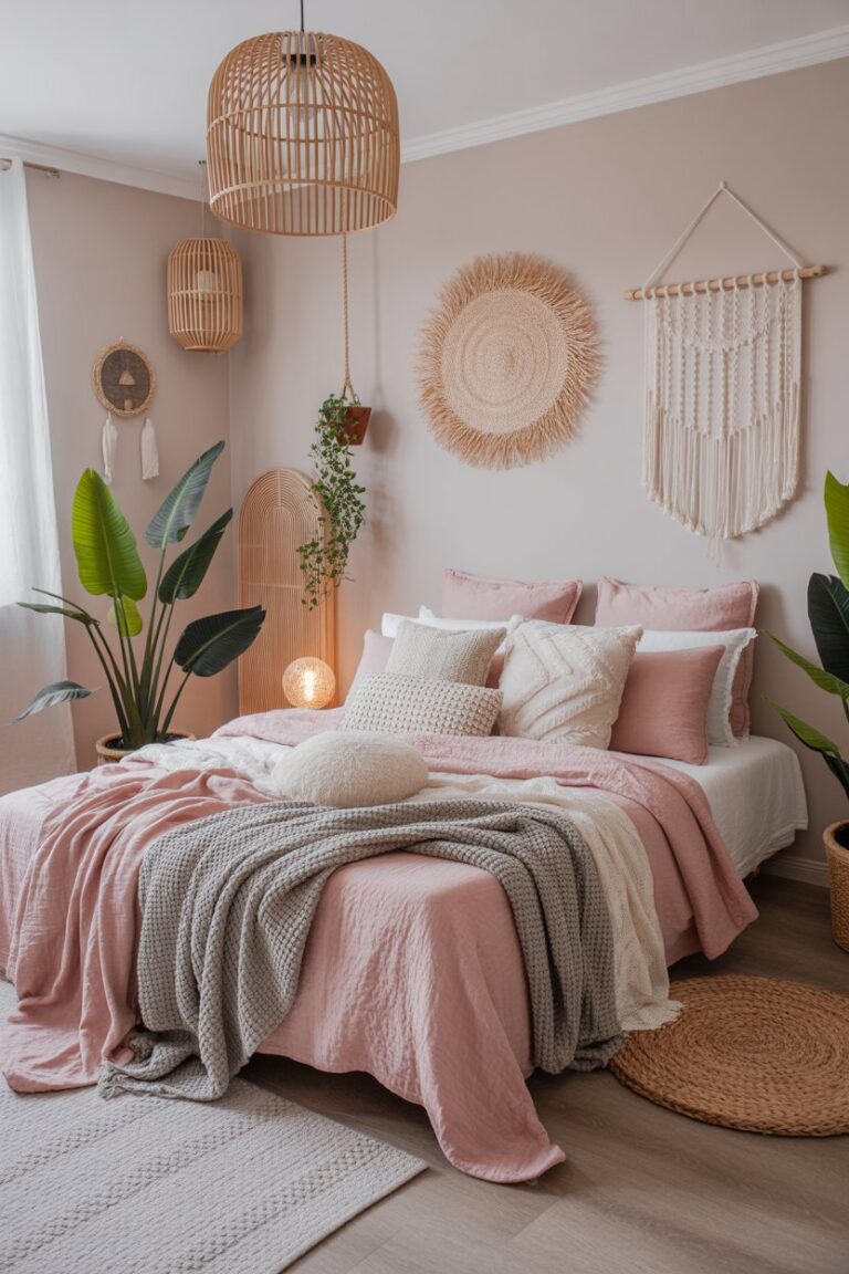 Pink Grey and White Bedroom